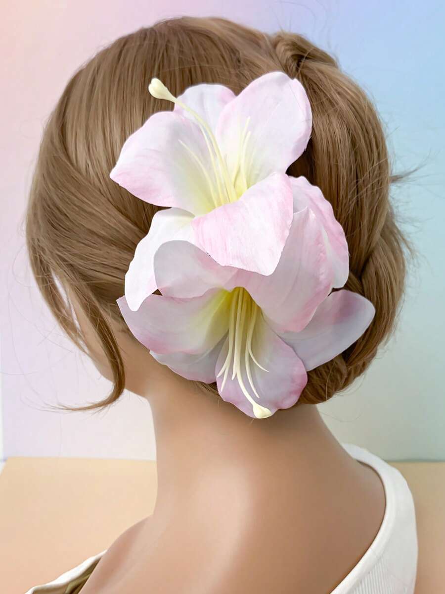 1pc Elegant Lily Flower Hair Clip Headpiece, Versatile Side Floral Accessory For Women, Suitable For Daily Wear, Hair Accessories For Women, Claw Clips, Hair Slide - Pink - View 1