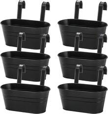 ID IDAODAN 6 Pack Hanging Flower Pots, Metal Iron Hanging Planter Plant Pot Holders For Railing Fence Balcony, Black Hanging Bucket Pots Outdoor Porch Decors With Detachable Hooks And Drain Holes - A - 查看 6