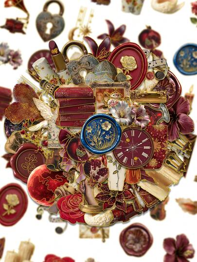 50张烫金系列贴纸 复古欧式宫廷风格贴纸 美观复古装饰贴花 适用于笔记本电脑、剪贴簿、手机壳、日记本、自行车礼品 防水乙烯基PET复古贴纸