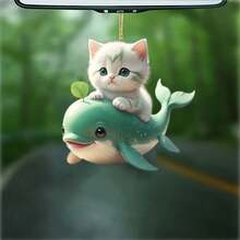1 Acrylic Cat And Dolphin Pendant - Animal Theme Decoration, Ocean And Pet Embossed Craft | Car Hanging Ornament / Keychain / Backpack Accessory / Animal Theme / Therapeutic Culture Creative - 1pc - View 4