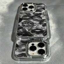 1pc Black Lip Print Pattern Full Coverage Metal Frame Phone 17 16 15 14 13 12 11 Pro X XS XR 8 Plus, Full Coverage, Lip Print, Pattern Design, Statement Phone Accessory, Durable Metal Frame, ,17 Pro Shockproof With Anti-Slip Grip - 1pc - 查看 3