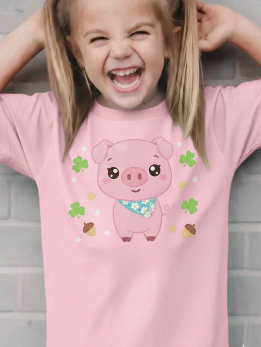 Camiseta Infantil feminina e camisa feminina print gráfico, todas as estações, para todas ocasiões kids promoções - Rosa Bebê - Visão 1