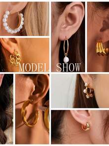 Juego de 72/36/24/12 piezas de pendientes de aro y pendientes de botón con diseños geométricos irregulares, mariposas, corazones y perlas falsas, de moda y sencillos, para mujeres, parejas, vacaciones de verano, citas, regalos, uso diario, casual, fiestas y bodas - Amarillo Oro - Ver 5