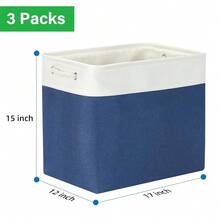 Extra Large Storage Baskets For Shelves 3 Pack Fabric Storage Bins For Organizing Linen Collapsible Organizer For Closet-White&Blue - 白藍 - 查看 7