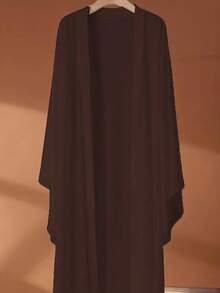 Bohemian Style Long Sleeve Black Chiffon Cinched Waist Outerwear, Paired With Flowing Poncho - Lightweight, Non-Stretchy Fabric, Suitable For Spring And Autumn - Coffee Brown - View 2