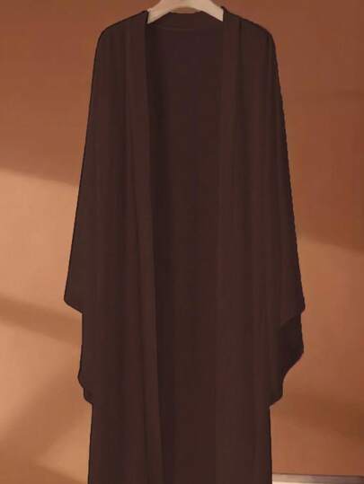 Casaco Exterior de Manga Longa em Chiffon Preto de Estilo Boêmio com Cintura Marcada, Combinado com Poncho Fluido - Tecido Leve e Não Elástico, Adequado para Primavera e Outono