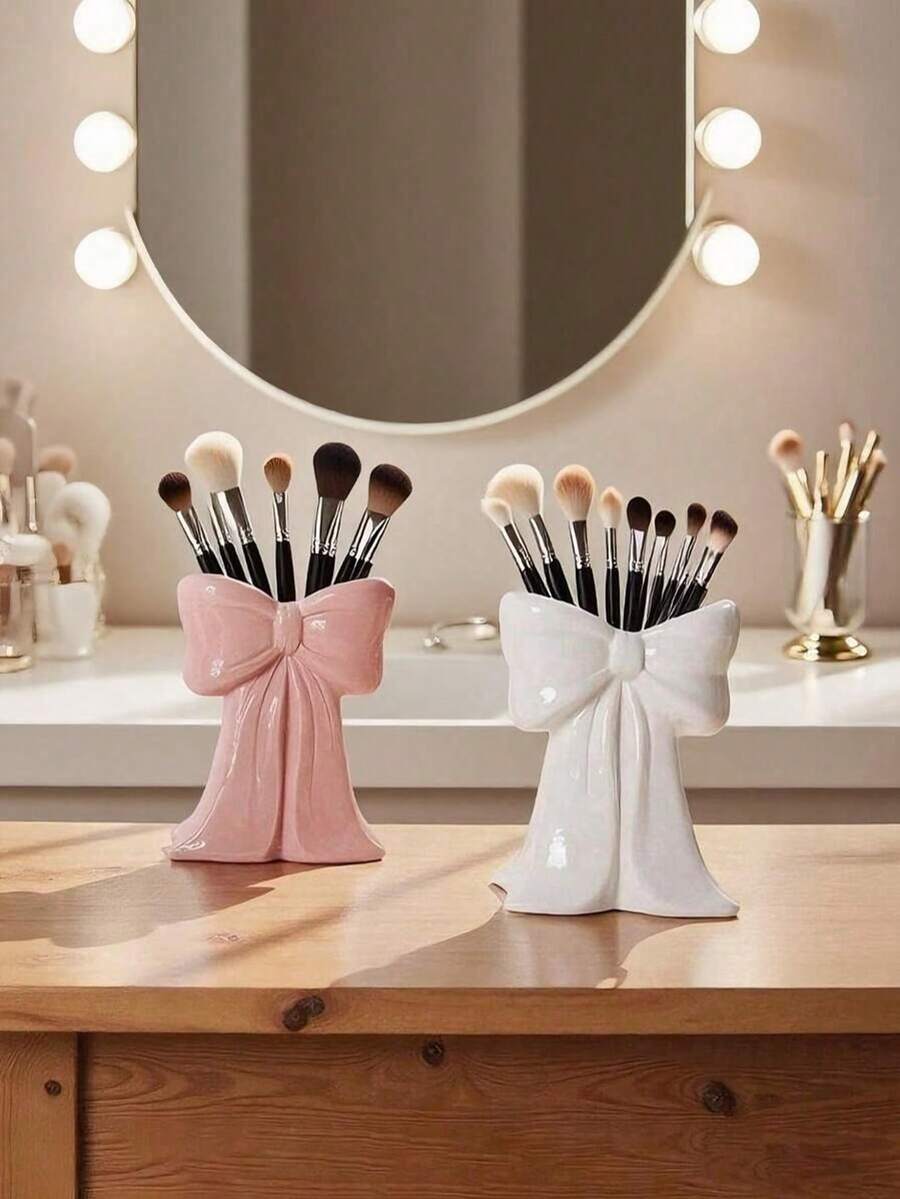 1 pièce Porte-stylo en forme de nœud mignon - Organisateur de bureau pour pinceaux de maquillage et fournitures de bureau, rangement élégant pour pinceaux de maquillage, cadeau de décoration créative pour les filles, les étudiantes et les femmes - 1 - Voir 1