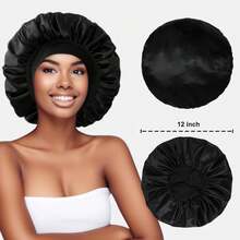 1pc Satin Silk Sleeping Cap, Suitable For Everyday Wear - Black - View 7
