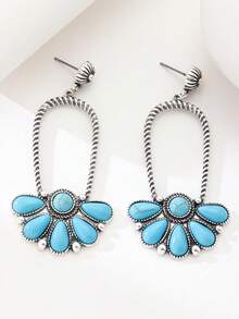 1对复古几何不对称绿松石吊坠耳环，欧美风格，女士款 - 耳飾 - 查看 16