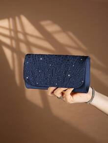 Túi xách cầm tay dự tiệc sang trọng, thanh lịch, kiểu dáng nhỏ gọn, thích hợp cho phụ nữ, sinh viên, nữ công sở, cô dâu dùng làm túi dự tiệc, ví, túi xách tay cho đám cưới, tiệc sinh nhật, dạ hội, tiệc chiêu đãi. Một món quà tuyệt vời dành cho phái đẹp. - Màu xanh hải quân - Xem 4