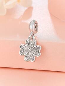 1pc European & American Style Rhinestone Flower & Heart Shaped Beaded Pendant, DIY Bracelet, Beads, Pendant, Charm, Creative DIY Accessory - Multicolor - View 3