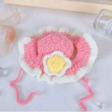 Knitted Pet Hat, Elegant Crochet Cat Hat With Rabbit Ear Ruffled Floral Decor, Suitable For Small/Medium Cats, Soft & Easy To Wear, Great For Birthday, Holiday, Travel, Photo Shoot, Adorable Pet Accessory - Multicolor - View 17