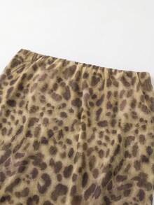 Leopard Print Mesh Skirt - Mocha Brown - View 3