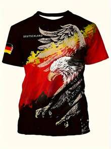 Camiseta casual de cuello redondo de verano para hombres con estampado digital 3D de águila - Multicolor - Ver 3