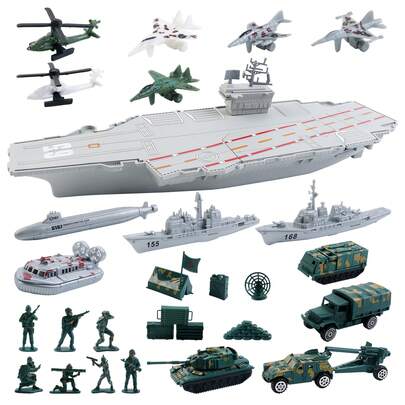 Aircraft Carrier Scale Model Toy Set Warplanes Warships Military Vehicles Battleship Helicopter Trucks Tank Army Toys