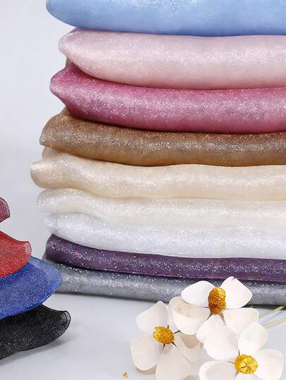 1片闪亮水晶欧根纱面料，半透明欧根纱薄纱面料，适用于舞台服装、芭蕾舞裙、婚纱DIY预裁面料