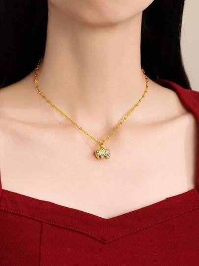 1pc Elephant Necklace, Unique Design Delicate Titanium Steel Choker Necklace, Korean Style