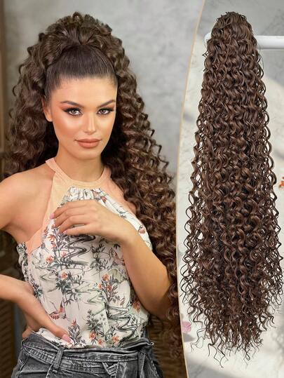 Claw Shaped Ponytail Extension Hair Accessory Brown 26 Inch Deep Wave Heat-Resistant Fiber Synthetic Ponytail Wig, Suitable For Women's Parties And Daily Use