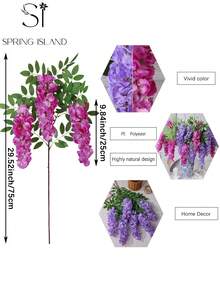 1/2/3pcs Artificial Triple Wisteria Vines, Dense Simulated Purple/Rose Red Wisteria Flower Clusters, Suitable For Valentine's Day, Wedding Decor, Hotel, Ball, Garden Party, Yard, Easter Indoor/Outdoor Home Garden Holiday Decoration - Purple-blue - View 4