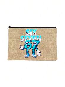 蓝色67字母Six Seven旅行洗漱包，卡通趣味多功能帆布包，充电器收纳包，旅行必备化妆包：女孩旅行必备包，男女通用拉链包，化妆品、化妆和旅行必备轻便接待包，青少年完美礼物，生日和旅行配件，节日礼物，收纳袋，化妆包，旅行必备 - 彩色 - 查看 16