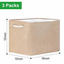 Fabric Storage Baskets For Shelves 3 Pack Large Storage Bins For Organizing Linen Collapsible Organizer For Closet-Flaxen - 亞麻 - 查看 8