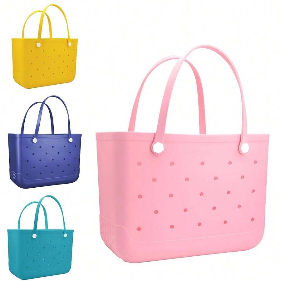 Mangoxel Large Rubber Beach Bag, Waterproof Travel Tote Bag For Women Outdoor Beach Tote Washable Big Bag Open Handbag - 粉色 - 查看 1