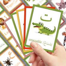 27张阿拉伯语动物学习闪卡，卡通动物插图，阿拉伯语-英语动物词汇卡，趣味双语学习工具，帮助孩子识别动物并学习语言 - 動物 - 查看 6