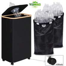 Large Capacity Laundry Basket With Lid And Handles, Portable, Removable Inner Bag, Bamboo Handle Clothing Basket, Suitable For Dorm, Bedroom, Bathroom Storage & Organization, Foldable Laundry Hamper, Recycling Bin, Classic Style, Multiple Components, Rectangular Shape, Fits Various Room Types, Laundry Basket - 1 - View 28