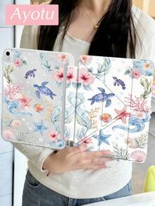 海洋生物图案保护套，带笔槽，Y型支架翻盖设计，兼容A16、Pro 13/12.9/11、Air 11/13、Mini、Air 11英寸、Kindle（第11代，2024年发布）、Kindle Paperwhite（第12代，2024年发布） - 彩色 - 查看 2