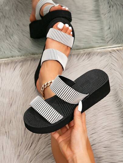 Dép lê đế bằng thời trang nữ hai màu kẻ sọc, chất liệu rơm dệt, thích hợp cho đi biển, dã ngoại, đi biển, thích hợp cho sinh hoạt hàng ngày, đi học, dự tiệc, du lịch thường ngày, kỳ nghỉ, dép hở ngón.