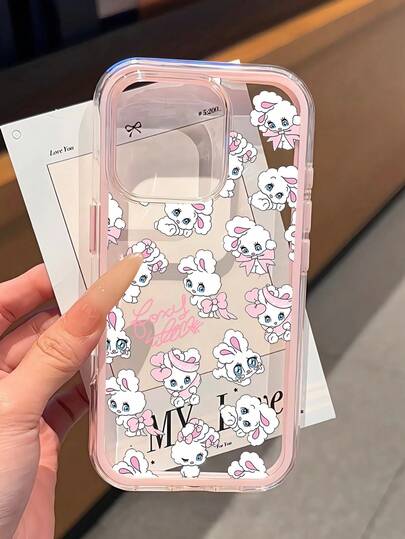 Bunnies 1pc Fashionable Contrast Color Soft Frame Shockproof White Rabbit Bow Print Cute Phone Case, Minimalist Transparent Full Coverage Shock-Absorbing Phone Case, Suitable For Daily Use, Compatible With IPhone 15/15 Pro/15 Plus/14/14 Pro Max/16/16 Pro/16 Pro Max/17/17 Pro/17 Pro Max/ 13/13 Pro/13 Pro Max/Cute 11, 12/12 Pro Max, Exquisite Phone Case Gift For Friends, Classmates, Lovers Or Yourself
