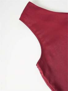 Áo kiểu nữ không tay cổ chữ V bằng vải satin trơn, kiểu dáng tối giản thanh lịch, thích hợp cho buổi tối trang trọng, thiết kế bất đối xứng/không đối xứng, thích hợp cho mùa hè. - Đỏ - Xem 6