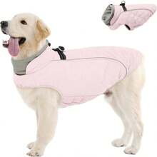 Vest Style Dog Jacket - Thermal Lined Dog Snow Jacket, Adjustable Reflective Winter Warm Coat - Pink - View 11