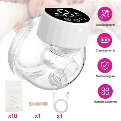 Extractor de Leche Electrico, Extractor de leche recargable con pantalla LCD, Sacaleches Eléctrico con 9 Modos, con correa de hombro auxiliar, 10 bolsas de leche de 150 ml