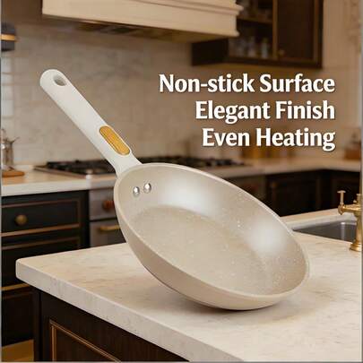 8" Granite Collection Non-Stick Skillet - Taupe & Gold, All Cooktop Compatible Kitchen Fry Pan