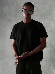 Oversized Boxy Cut Short Sleeve Jersey T Shirt Casual Crop Fit Streetwear Modern Minimalist All Season Essential Top-Comfortable Retro Cotton T-Shirt-K912026 New Men's Spring/Summer Casual Resort Wear Versatile Pure Cotton T-Shirt - 黑色 - 查看 1