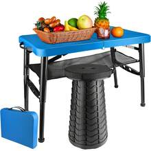 de mesa y taburete plegable portátil, mesa plegable ligera y taburete plegable para camping, picnic, playa, pesca, resistente y pequeño juego al aire última intervensión con - Juego azul - Ver 12