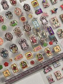 1张复古哥特式油画雕塑美甲贴纸，文艺复兴艺术美甲贴花，适用于家庭或美甲沙龙，DIY美甲用品，适合女性和女孩，也适合作为节日礼物。 - 灰色 - 查看 4
