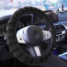 1pc Fuzzy Steering Wheel Cover, Anti-Slip Warm Elastic Universal For Car, Winter - Plush - View 2