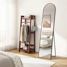 59"X16" High-Quality Arched Full Length Mirror, Aluminum Alloy Frame Ensures Stability, Standing Design For Bedroom, Black - Black-arched - View 3