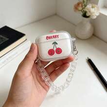 Transparent Chain Dual Ear Shell Cherry Pattern Protective Case Suitable Compatible With Apple Bluetooth Earphones, Anti-Scratch And Anti-Drop Cover Compatible With Apple Bluetooth Earphone Case - Clear - View 5