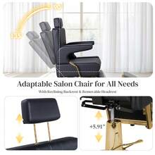 Barber Chair Salon Styling Chair, Heavy Duty Hydraulic Hair Chair For Hair Stylist For Home, Leather Salon Chairs With Eclining Backrest & Base, Professional Salon Chairs For Hair Stylist For Salon Beauty - Vàng - Xem 4