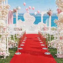 6 piezas de poste de control de multitudes con alfombra roja extendida de 26 pies, postes plateados, cola con 4 cuerdas de terciopelo rojo de 5 pies, barreras de cuerda para control de - 6 piezas - Ver 3