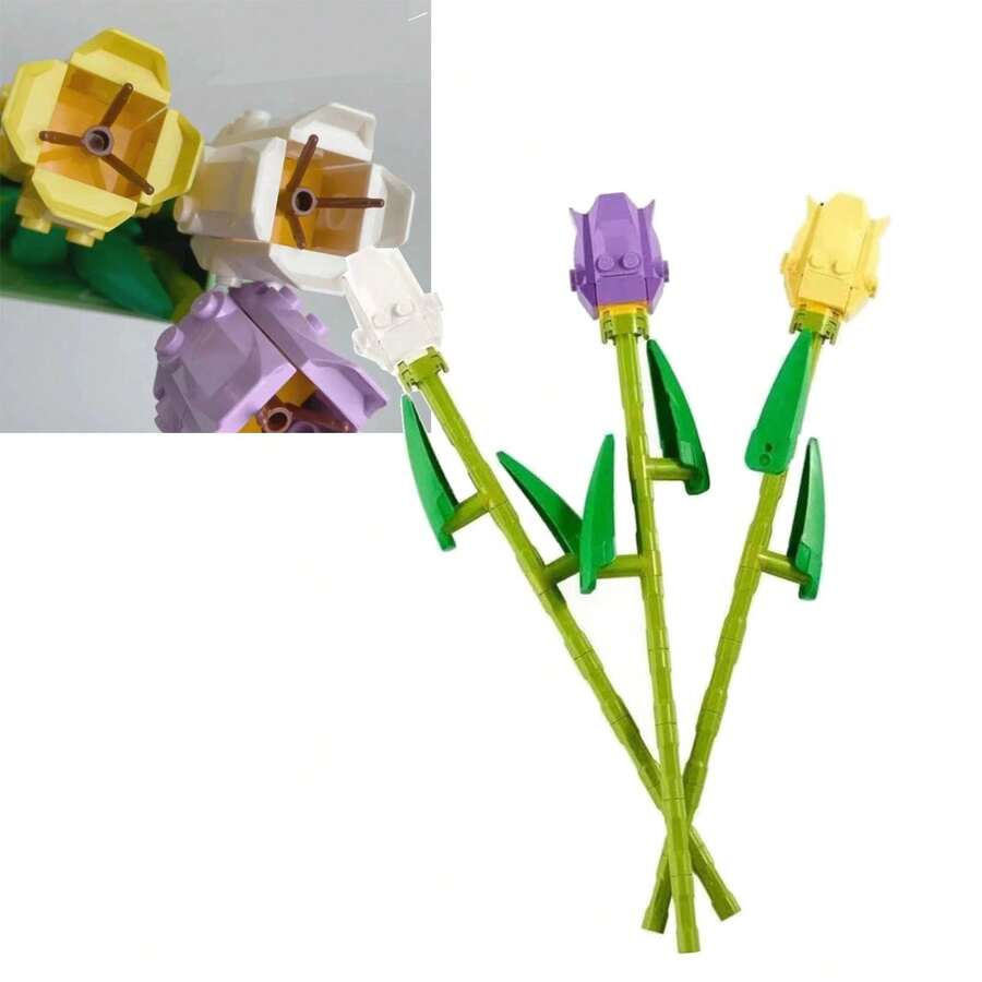 Juego de construcción de ramos, disponible en varios colores, fácil de montar, adecuado para adultos y niños, con bloques de flores que fomentan el aprendizaje práctico - Multicolor - Ver 1