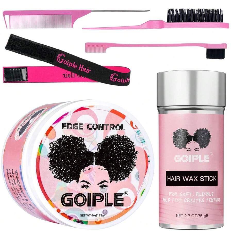 Goiple Extra Hold Edge Control Wax, Water-Based, No Flaking & Non-Greasy Edge Stay Gel For Women Wigs, Baby Hair Gel For All Hair Types, Edge Smoother Defining & Fixing Bangs (113G Size Edge Control Gel, 75G Hair Wax Stick, 3Pcs Edge Brush, 1pc Elastic Wig Band) - 6pcs 粉紅色 6.7oz - 查看 1