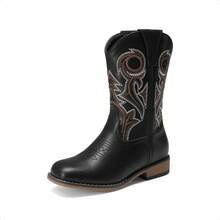 Boys Cowboy Boots Kids Classic Western Boots Square Toe Girls Cowgirl Boots For Toddler/Little Kid/Big Kid - TẤT CẢ màu đen - Xem 2