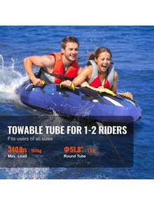 Towable Tube For Boating, 340 Lbs, 1-2 Riders Inflatable Boat Tubes And Towables, 51.8" Round Water Sport Towable Tube For Boat To Pull, Full Nylon Cover, EVA Grab Handles And Speed Safety Valve - Blue - View 2