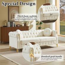 YOGLAD Modern Velvet Chesterfield Modular Sofa Couch Set With Tufted Button Back, Copper Stud Trim, Metal Legs & Decorative Armrest Rings, Spring Cushion Living Room Sofa, Single Seat, Loveseat & 3 Seater Upholstered Couch For Home Apartment - 米色 - 查看 4