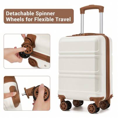 Carry On Suitcase 15 Inch 40x30x20 Underseat Cabin Luggage ABS PC Hard Shell 4 Removable 360 Spinner Wheels 3 Digit Lock Lightweight Small Travel Trolley For Christmas New Year Holiday Solo Trip Weekend City Break Business Travel Women Men Cream White