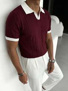 GRDR Men's Summer Round Neck Solid Color Short Sleeve Knit Sweater, Suitable For Summer Outings, Essential For Fashionable Styling - Red Violet - View 5